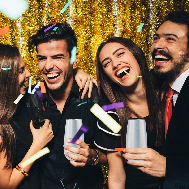 Lifecapido عبوة 4 أكواب شامبانيا مزدوجة معزولة بدون ساق مع غطاء، 6 أونصات غير قابلة للكسر وقابلة لإعادة الاستخدام، أكواب تحية الشامبانيا، هدية رائعة للأصدقاء والعائلة في عيد الميلاد أو عيد الميلاد، أبيض لامع - Image 4
